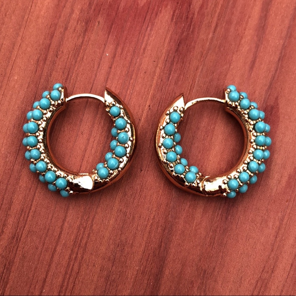 Turquoise Huggie Hoops! - Picture 4 of 6